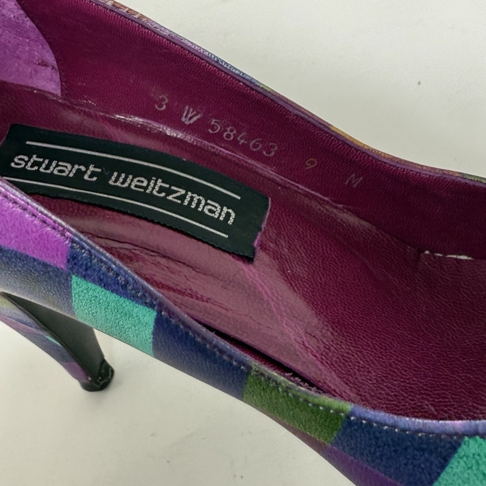 Vintage Stuart Weitzman 80s Bright Multicolor Heels Leather Sz Womens 9 Colorful - Picture 16 of 16
